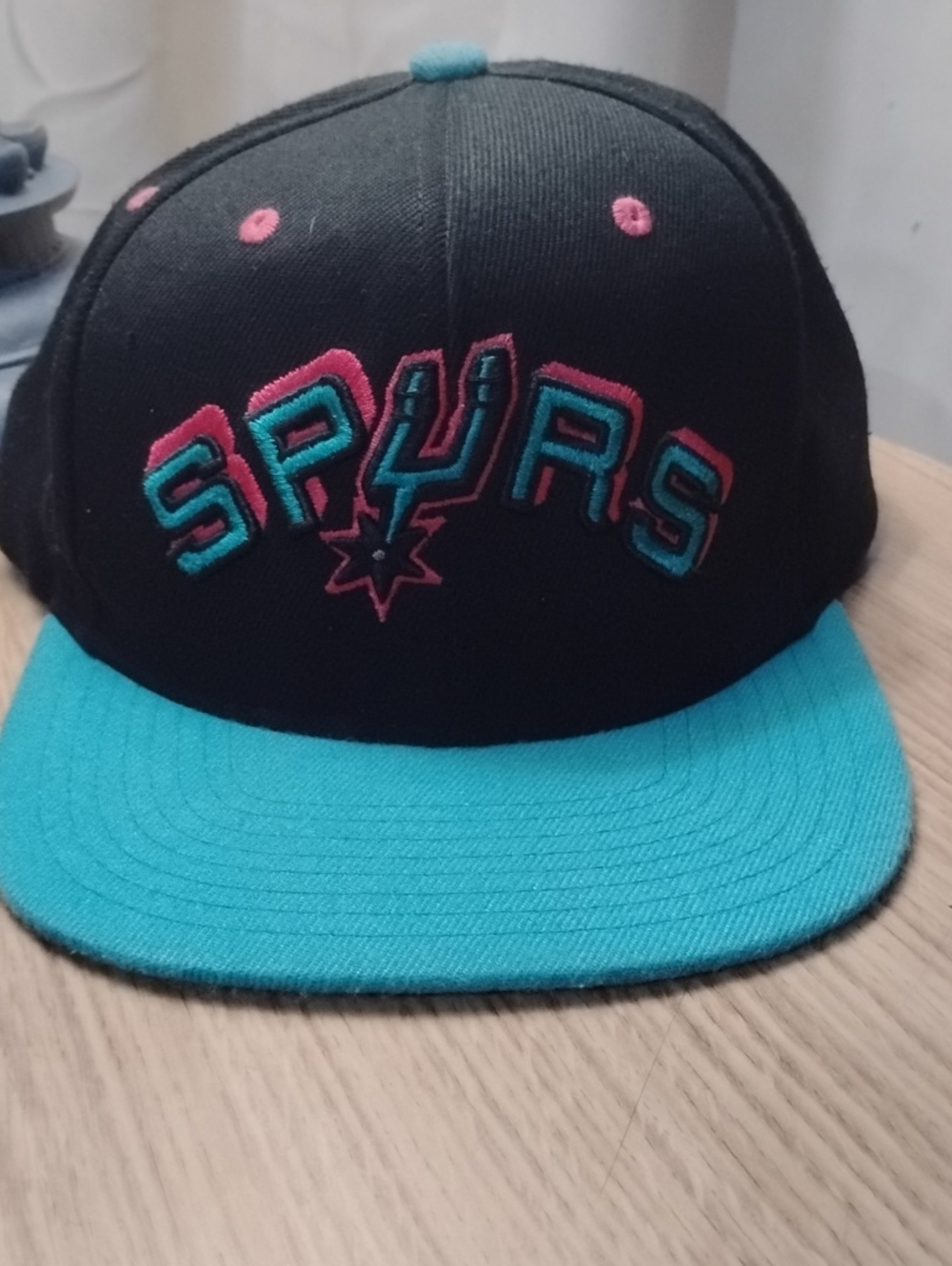 Mitchell & Ness Spurs Black Teal Pink Snapback Hat